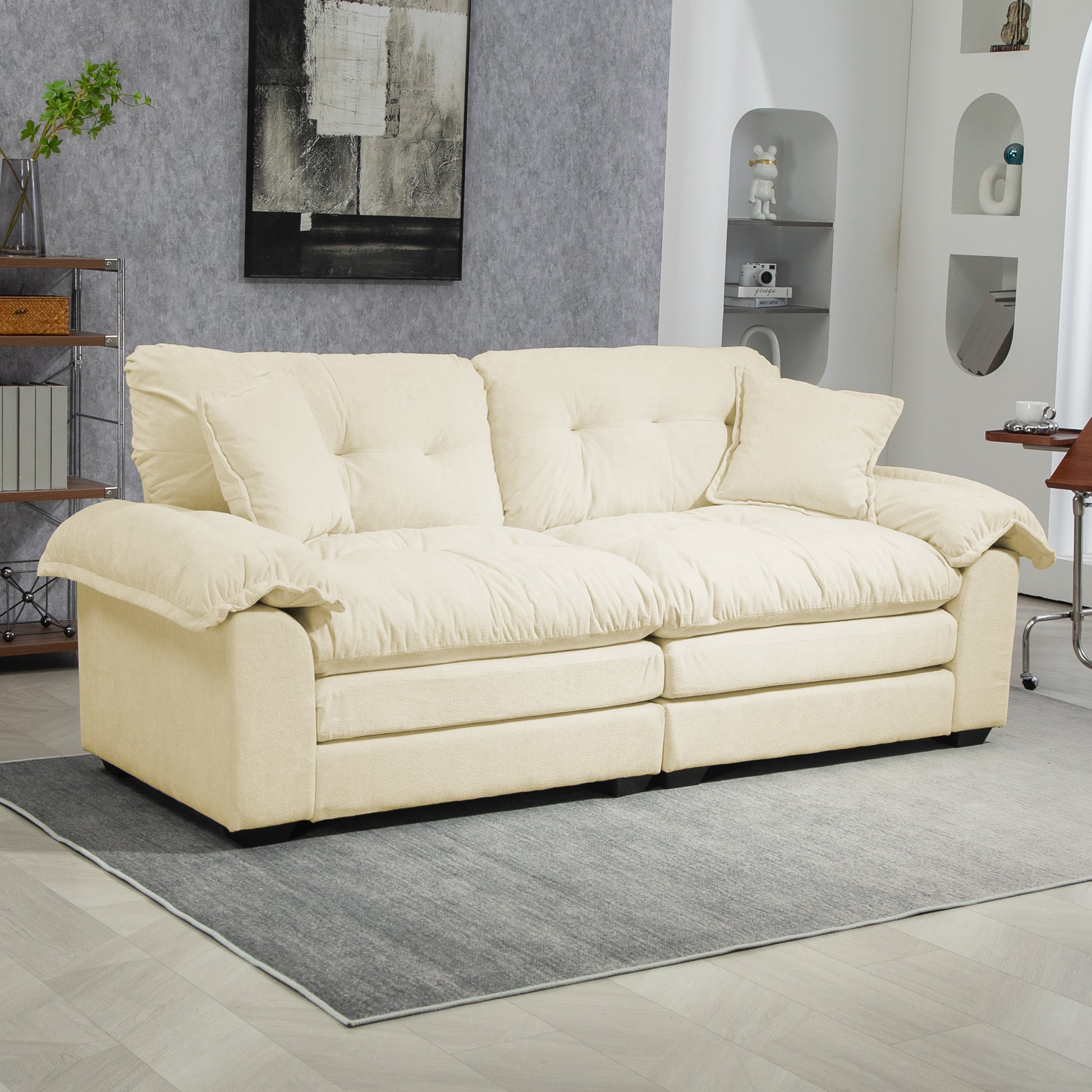 213 cm Chenille-Tiefeinzelsofa mit Doppelschichtkissen (Memory-Schaum + Taschenfedern) – Bequeme Zweisitzsofa für kleine Wohnzimmer, Apartments und Büros