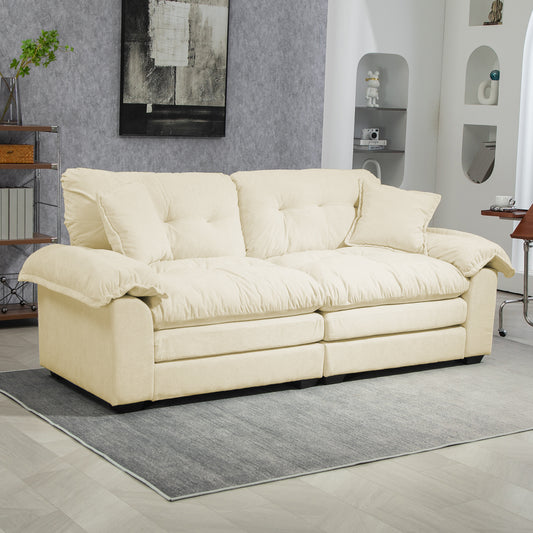 213 cm Chenille-Tiefeinzelsofa mit Doppelschichtkissen (Memory-Schaum + Taschenfedern) – Bequeme Zweisitzsofa für kleine Wohnzimmer, Apartments und Büros