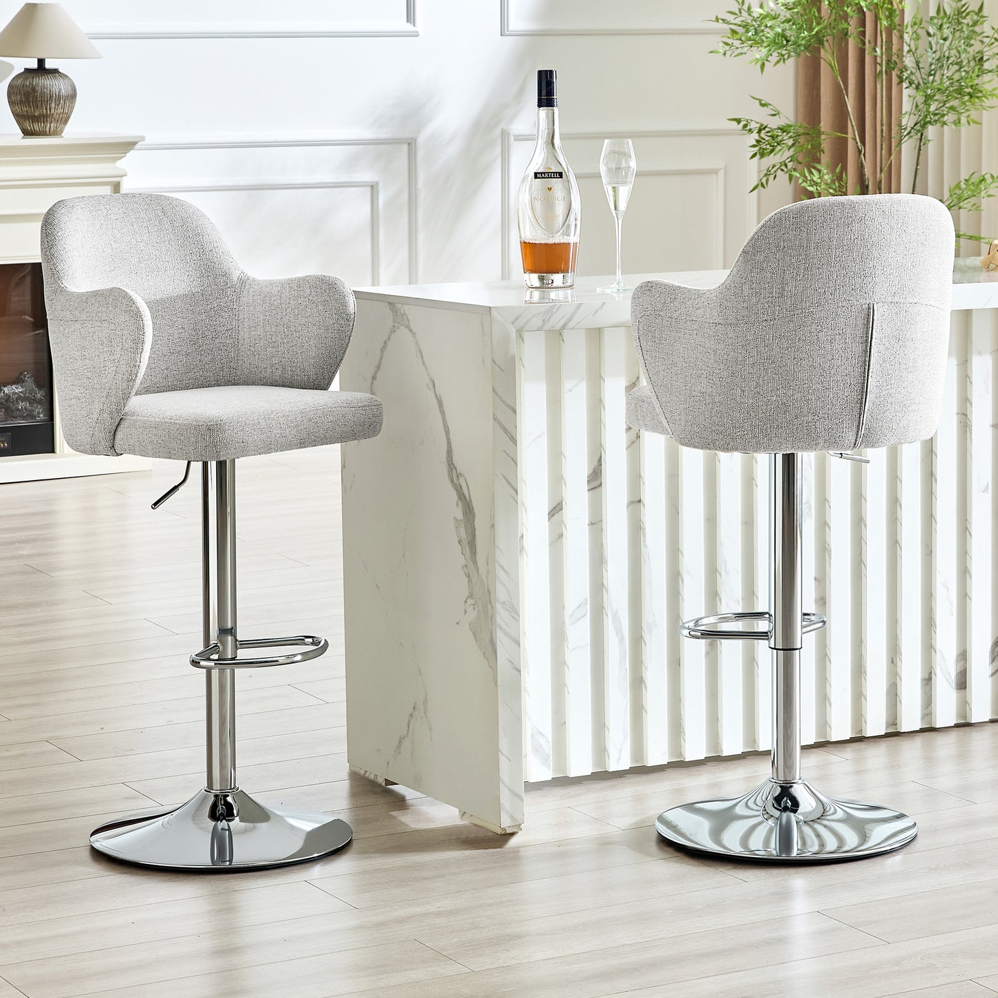 Gigab2b original image - Verstellbares Barhocker-Set (2er-Set), moderne gepolsterte Barhocker mit Armlehnen, um 360° drehbar, höhenverstellbar, geeignet für die Bar zu Hause und für Restaurants