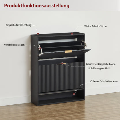 80 x 24 cm Schuhschrank mit Nutfront – Höhenverstellbar mit Kippschutz und Dekotisch für den Flur, in Schwarz
