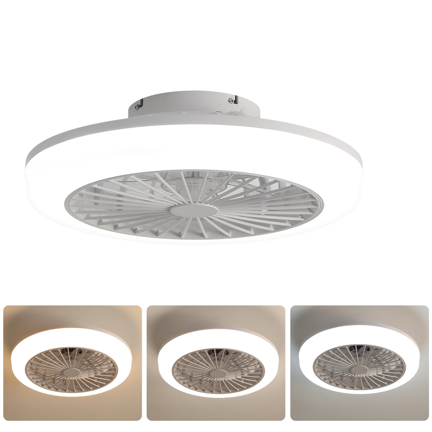 18-Zoll (46 cm) flacher Deckenventilator mit Licht und Fernbedienung – modernes blattloses Design für Schlafzimmer, Küche und Esszimmer