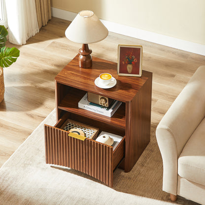 Space-Saving Golden Nightstand with Open Drawer