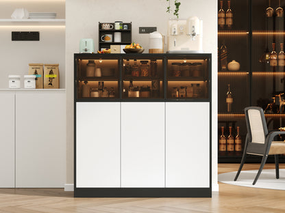 Sideboard,Küchenschrank, Aufbewahrungsschrank. Geeignet für Wohnzimmer, Küche, Esszimmer, mit Beleuchtung, 3 Glastüren, 3 weiße Türen, 100 x 40 x 105 cm, (Old Sku: N657P36865556S)