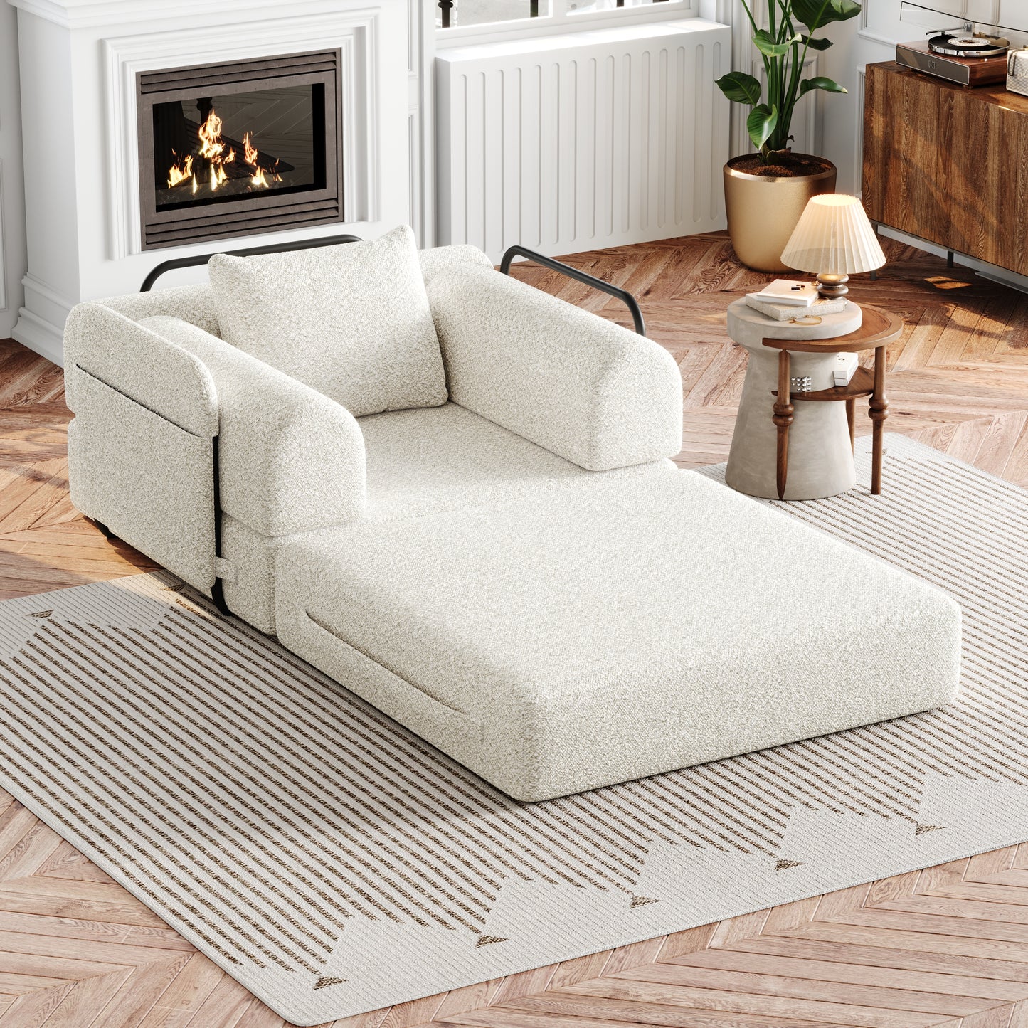 Gigab2b original image - [Patented Design]Chenille-Schlafsofa 2-in-1 mit Staufach in der Armlehne, drei Metallrahmen und mehreren Konfigurationsmöglichkeiten.