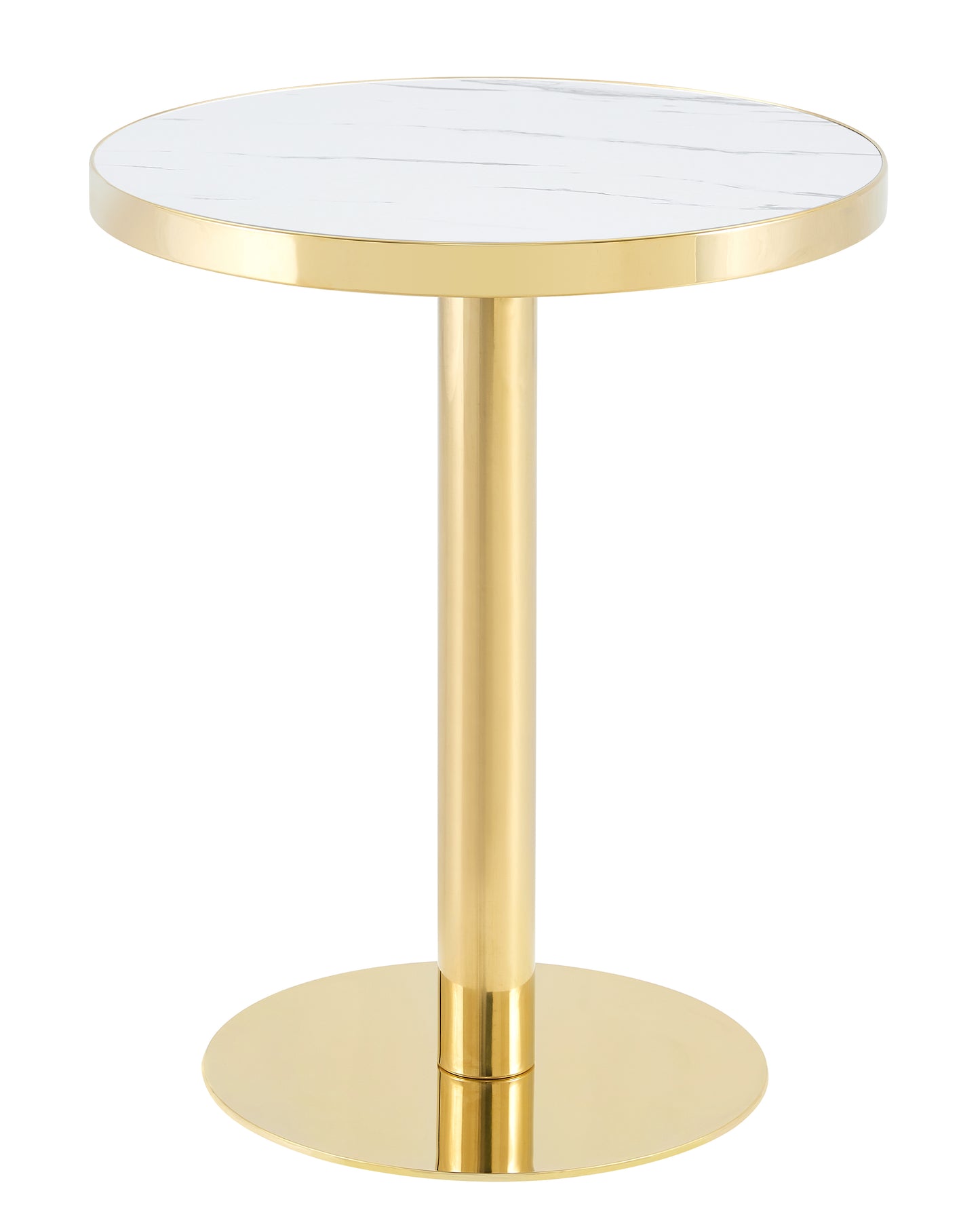 Moderner runder Beistelltisch mit Rahmen aus goldfarbenem Edelstahl, Tisch mit Tischplatte in Marmoroptik (UV-beschichtet) für das Wohnzimmer, luxuriöser Beistelltisch mit stabilem Sockel