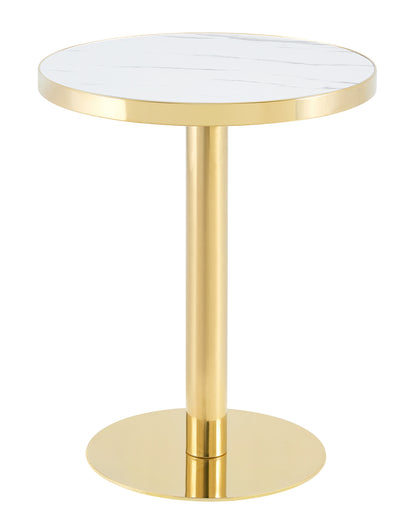 Moderner runder Beistelltisch mit Rahmen aus goldfarbenem Edelstahl, Tisch mit Tischplatte in Marmoroptik (UV-beschichtet) für das Wohnzimmer, luxuriöser Beistelltisch mit stabilem Sockel