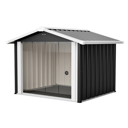 102x91x84cm Outdoor Dog House, Large Waterproof Pet House with Slanted Roof for Drainage, UV Protection & Ventilation, Weather Resistant Plastic Dog Kennel for Backyard Patio Camping – Grey