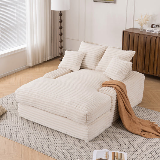 027R–Luxus Cord Sofa, modernes Design, 4 Kissen, ultraweiches & multifunktionales Schlafsofa, ohne Montage sofort nutzbar als Sofa oder Bett, platzsparend für Wohnzimmer, Apartment, Beige.(Slim)
