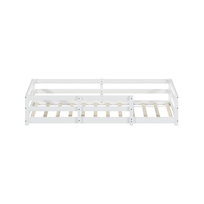 Montessori Bodenbett mit Schutzgitter – Flaches Bett ohne Boxspring nötig, aus Kiefernholz, schnell montiert (90x200 cm, weiß)