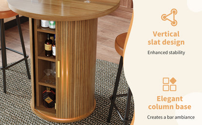 Runder Bartisch mit Stauraum, 91,6cm hoher Stehtisch mit Schrank, MDF Holzoptik, Belastbar bis 75kg, für Bar & Wohnzimmer