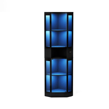 Funfstockige Glasvitrine mit Stauraum, LED-Beleuchtung, Glasturen und intelligenten Sensoren Geeignet fur