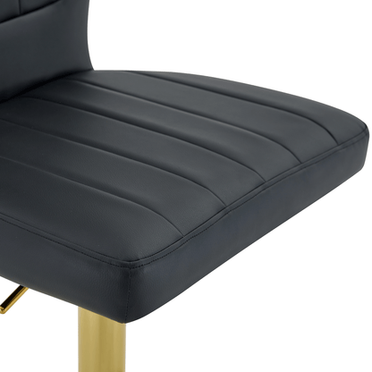 Barhocker höhenverstellbar 62-83cm, 360° drehbarer Barstuhl mit Rückenlehne & Fußstütze, Ergonomischer Küchenhocker aus schwarzem Kunstleder, belastbar bis 136kg, Gold-Chrom Finish