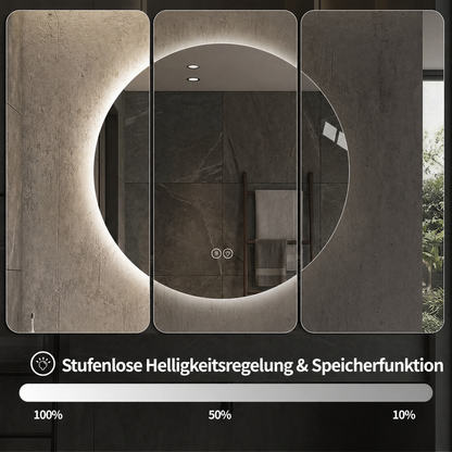 Runder LED Badezimmerspiegel 80 cm, Hinterleuchtet, Anti-Beschlag, 3 Lichtfarben, Stufenlos Dimmbar, Memoryfunktion, Touchschalter, 5 mm Kupferfreier HD-Silberspiegel
