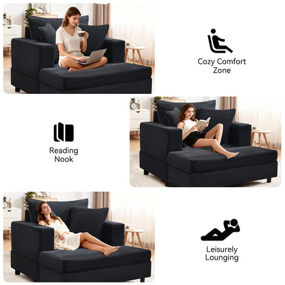 Chaiselongue mit Fußablage & Stauraum, Lounge-Sofa mit 3 Kissen für Wohnzimmer & Schlafzimmer – Schwarz