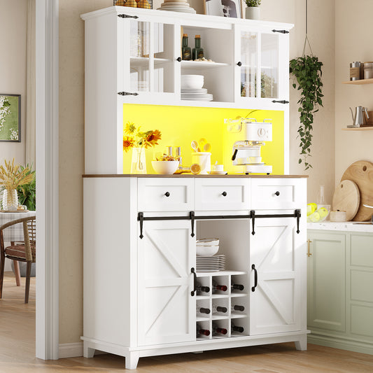Gigab2b original image - Küchenschrank(105×38.4×180cm), Hochschrank Küchenbuffet, Vitrinenschrank, Buffetschrank mit Verstellbaren Ablagen, Sideboard mit LED-Beleuchtung,Variable Lichtfarben,weiß