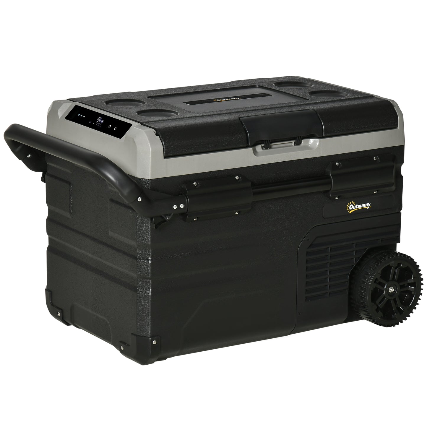 Gigab2b original image - Kühlbox Auto 40L mit LED-Beleuchtung, Kompressor Autokühlschrank mit Transportrollen, 12/24V DC und 110-240V AC, Grau und Schwarz