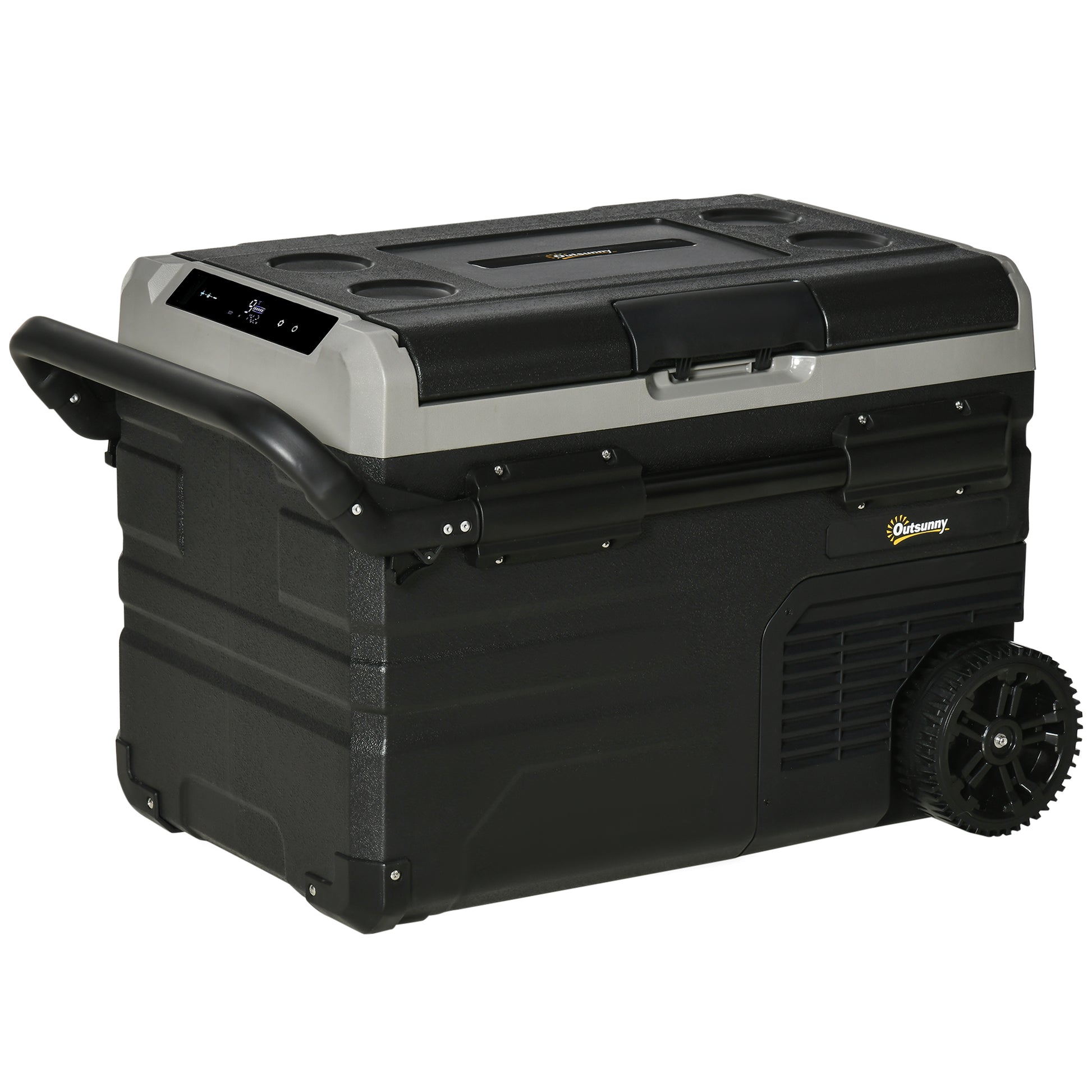 Gigab2b original image - Kühlbox Auto 40L mit LED-Beleuchtung, Kompressor Autokühlschrank mit Transportrollen, 12/24V DC und 110-240V AC, Grau und Schwarz