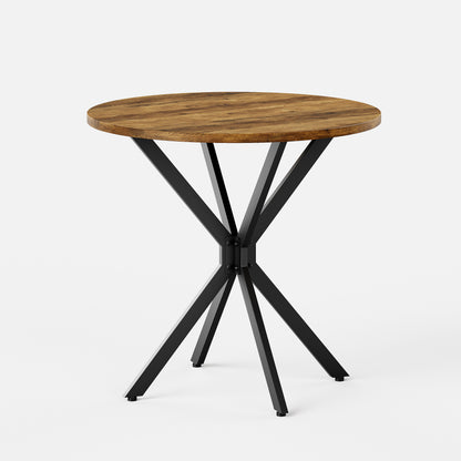 Runder Tisch im Bauernstil mit X-Beinen, 80 cm - Küchentisch, Esstisch für Wohnzimmer, Homeoffice, Balkon oder Café - Retro Braun & Schwarz