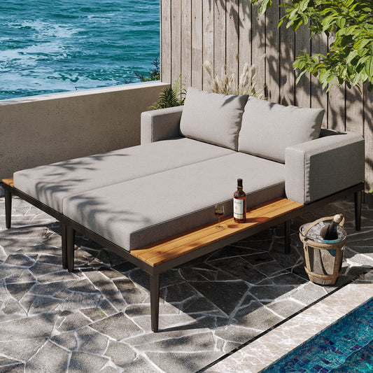 Gigab2b original image - Outdoor Patio Daybed,Double Lounge Bed, Outdoor-Liegestuhl,Multifunktionales wasserdichtes Sofabett, Doppel-Liegebett mit Regalen,Sun Lounger for Patio, Garden & Balcony