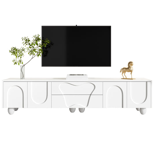 180 cm weißer TV-Schrank mit Holzbeinen – Ein minimalistischer und eleganter TV-Schrank mit viel Stauraum, einzigartigem Design und flexiblen Aufbewahrungsmöglichkeiten für ein stilvolles Wohnzimmer.