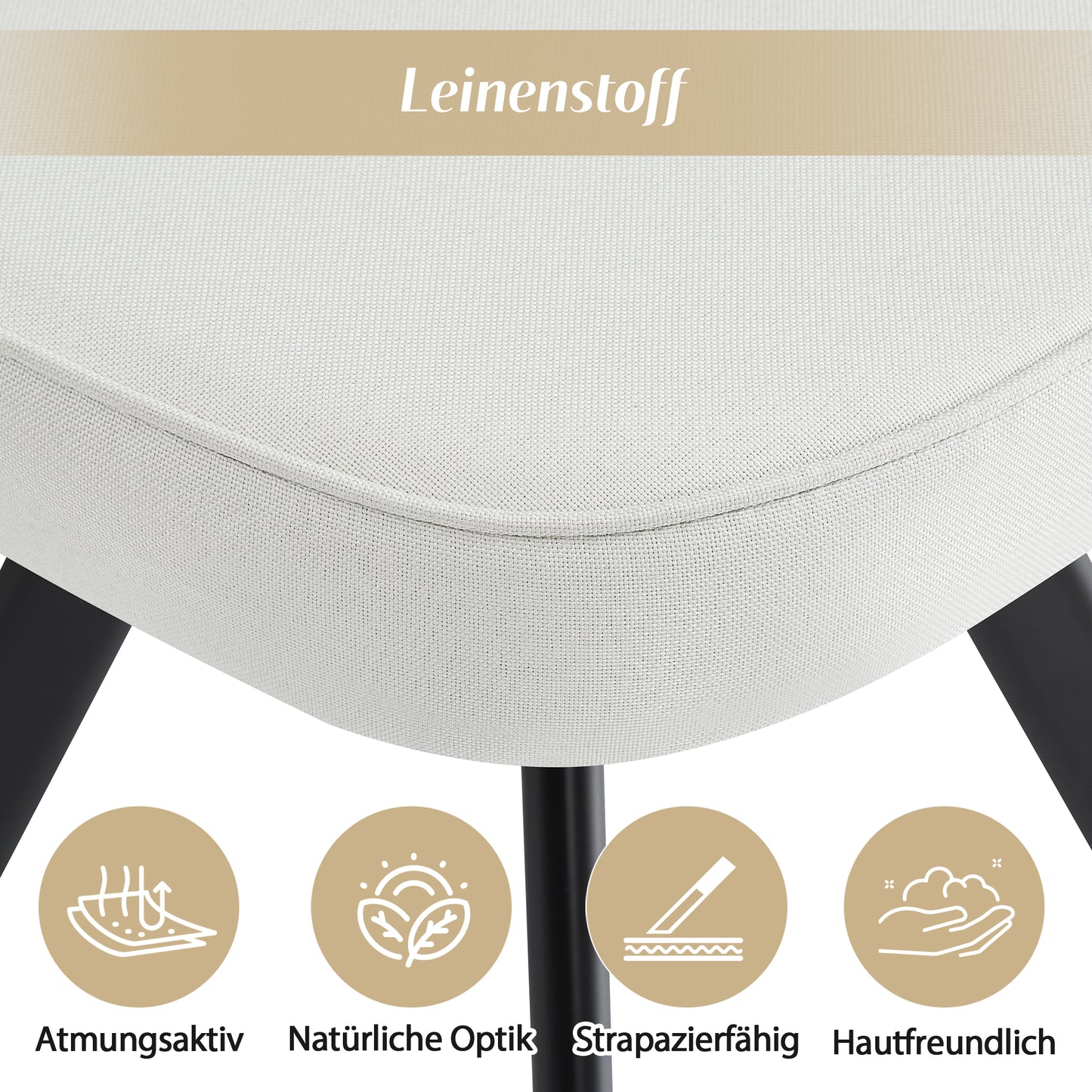 Esstisch und Stuhlset fur 4 Personen,bestehend aus einem Esstisch 85 x 85 cm und vier mit Leinen bezogenen