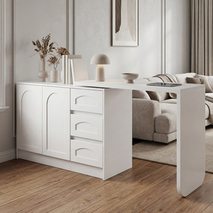 Schreibtisch Drehbar 360°, Moderner L-Form Eckschreibtisch Weiß mit 3 Schubladen und Schrank, Platzsparender Computertisch Arbeitstisch für Home Office & Arbeitszimmer-H75/B110-170/T40cm