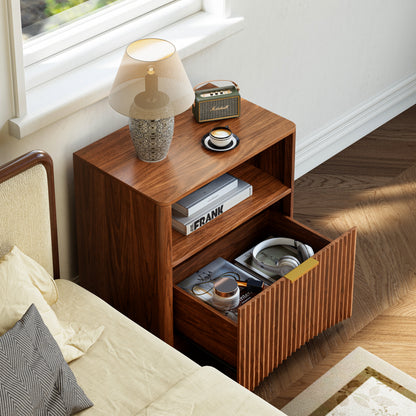 Space-Saving Golden Nightstand with Open Drawer