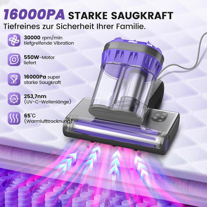 M1 Purple Dzaki Milbensauger, Milbenstaubsauger mit UV-Licht & Heißluft fur Matratzen
