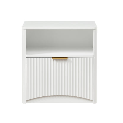 Space-Saving Nightstand with Open Drawer and Gold Knobs