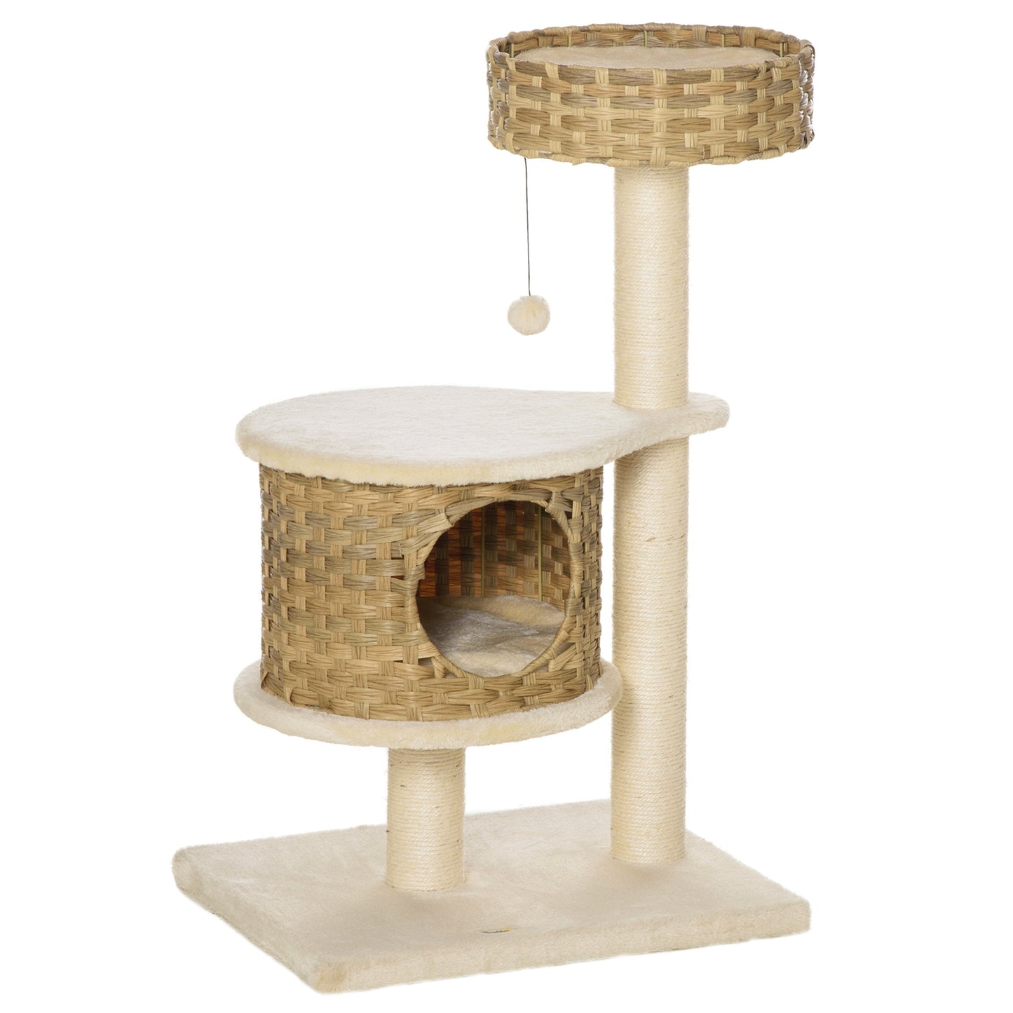Gigab2b original image - Kratzbaum Rattan mit Katzenhöhle und Ballspielzeug, Katzenbaum für kleine Katzen, Natur und Beige