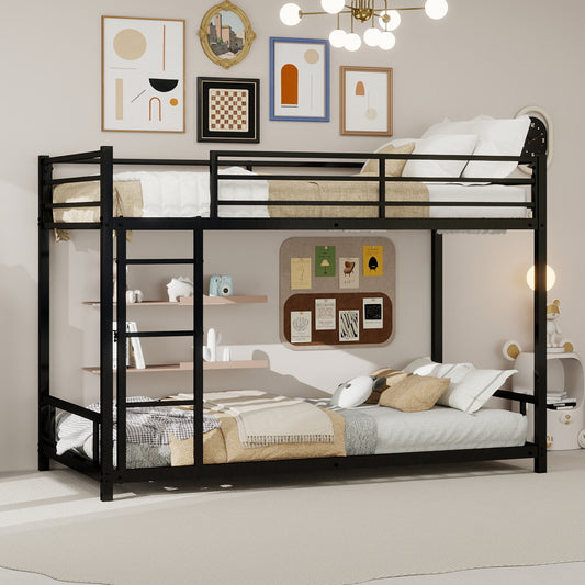 Gigab2b original image - Metall-Etagenbett mit zwei Einzelbetten, Maße 90*190 cm / Schweres, stabiles Metallgestell / Geräuscharmes Design / Sicherheitsgeländer / Kein Boxspring erforderlich.