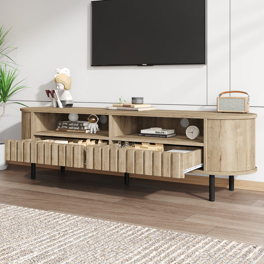 160*40*48cm TV-Schrank, Lowboard mit 2 Schränken,Wohnzimmerschrank mit 2 Schubladen,Naturholzfarbe TV-Ständer, MDF, Fernsehtisch,TV-Ständer mit 5 Stützbeinen,Geeignet für 65-Zoll-Fernseher