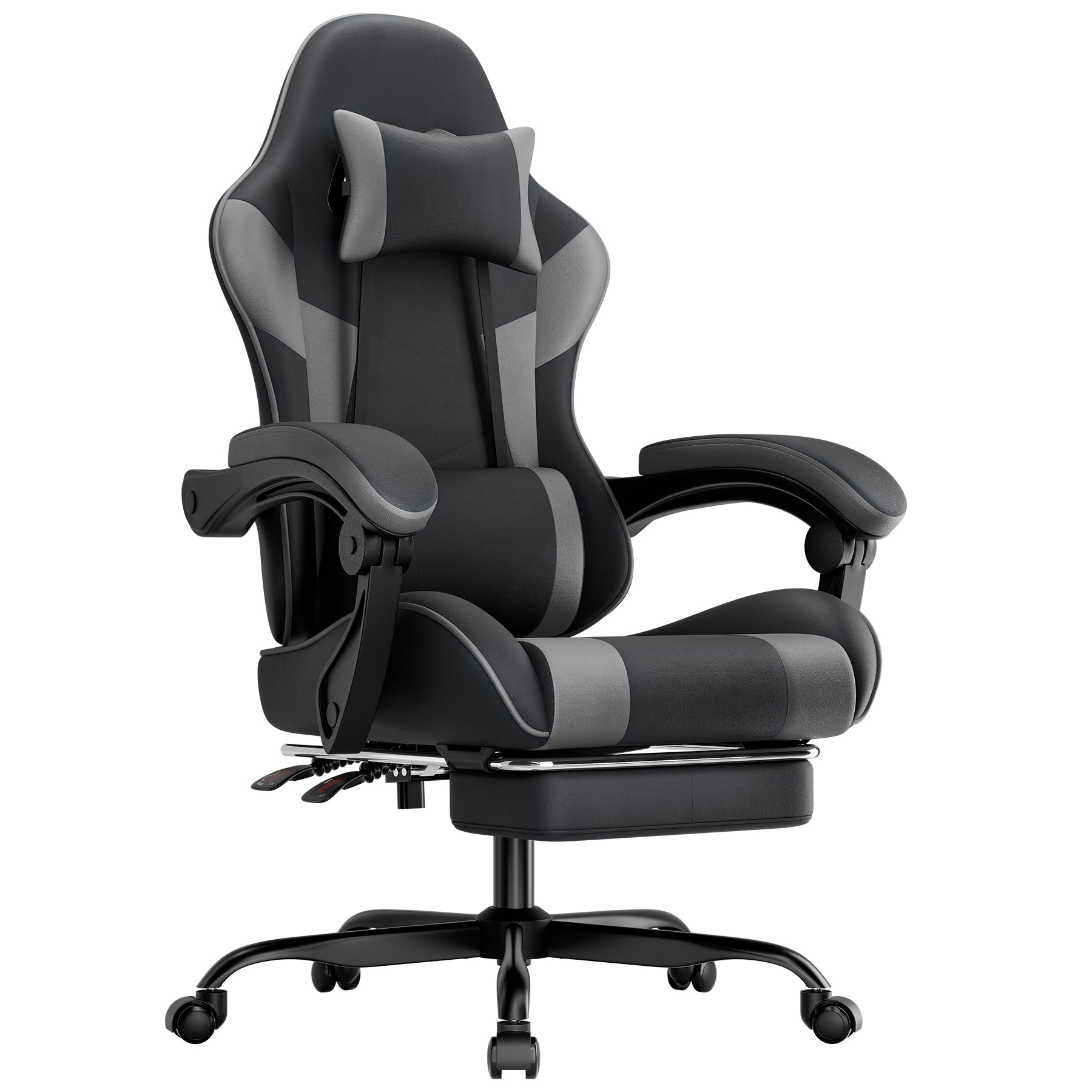 Gigab2b original image - Gaming Stuhl Ergonomischer Gaming Sessel mit Lendenstütze, Atmungsaktiver PU-Leder Bürostuhl,Bequemer Computerstuhl, belastbar 200KG,Sitzhöhe und Rückenlehne verstellbar schwarzgrau