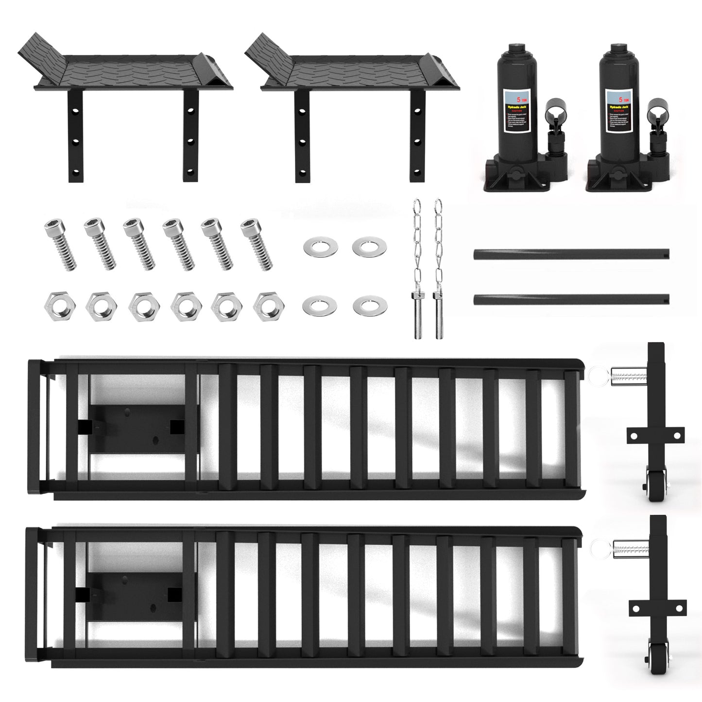 2er-Set Hydraulische Heberampen mit Rollen, 5T Schwerlast-Rampen (11065 lbs) inkl. Hydraulikheber, Tragbare Autohebebühne für Ölwechsel & Heimwerker-Garage, Hubhöhe 23–36 cm (9"–14,2"), Schwarz
