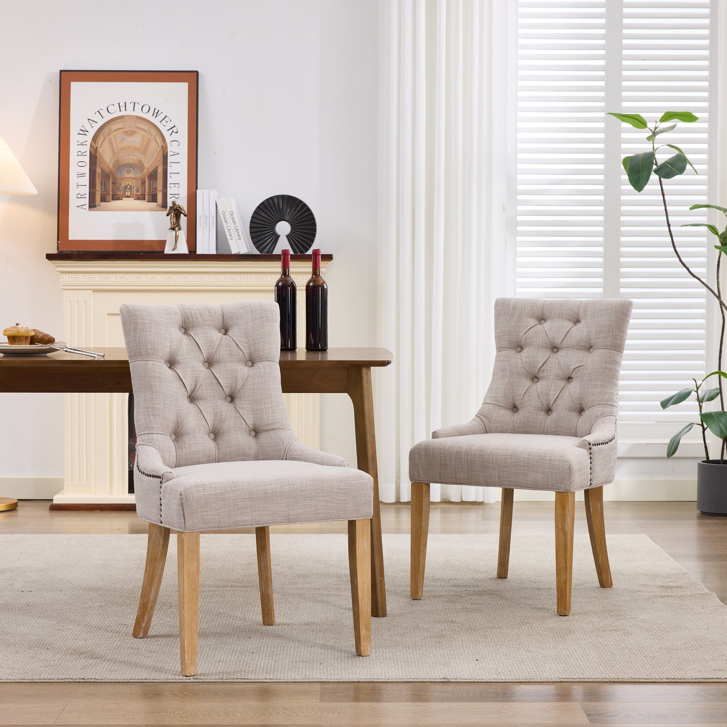 Gigab2b original image - Esszimmer-Stoff-Sessel mit KD-Beinen & dekorativen Nieten – montierbarer Polsterstuhl, modernes Design, 2er-Set