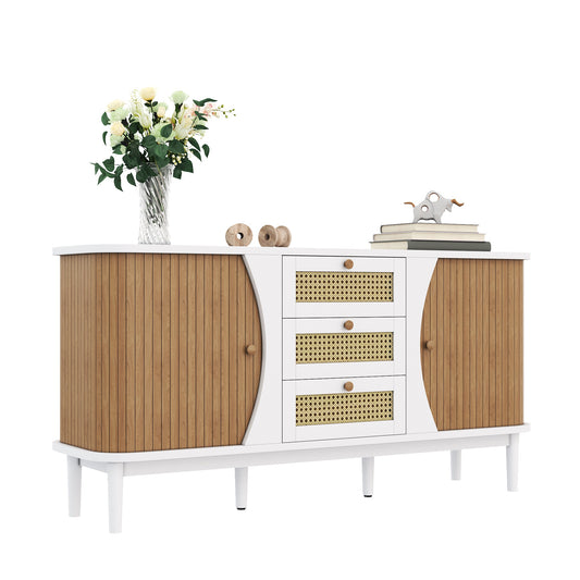 Gigab2b original image - Sideboard, Rattankommode, Kommode mit Schiebetüren, verstellbaren Einlegeböden, gewölbter Platte