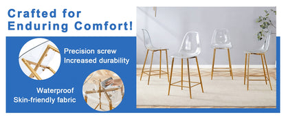 Transparente Barhocker Set, 2er Pack, mit Metallgestell in Silber/Gold/Schwarz, Moderne Design-Stühle für Küche, Bar oder Esszimmer (Nur Stühle, ohne Tisch)