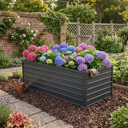 190x90x64cm Hochbeet aus Metall, Großes Pflanzbeet mit offenem Boden für optimalen Wasserablauf, Schwerlast-Blumenbeet Bausatz, wetter- & rostbeständig für Gemüse Blumen Terrasse Garten – Schwarz