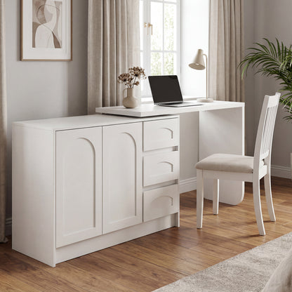 Schreibtisch Drehbar 360°, Moderner L-Form Eckschreibtisch Weiß mit 3 Schubladen und Schrank, Platzsparender Computertisch Arbeitstisch für Home Office & Arbeitszimmer-H75/B110-170/T40cm