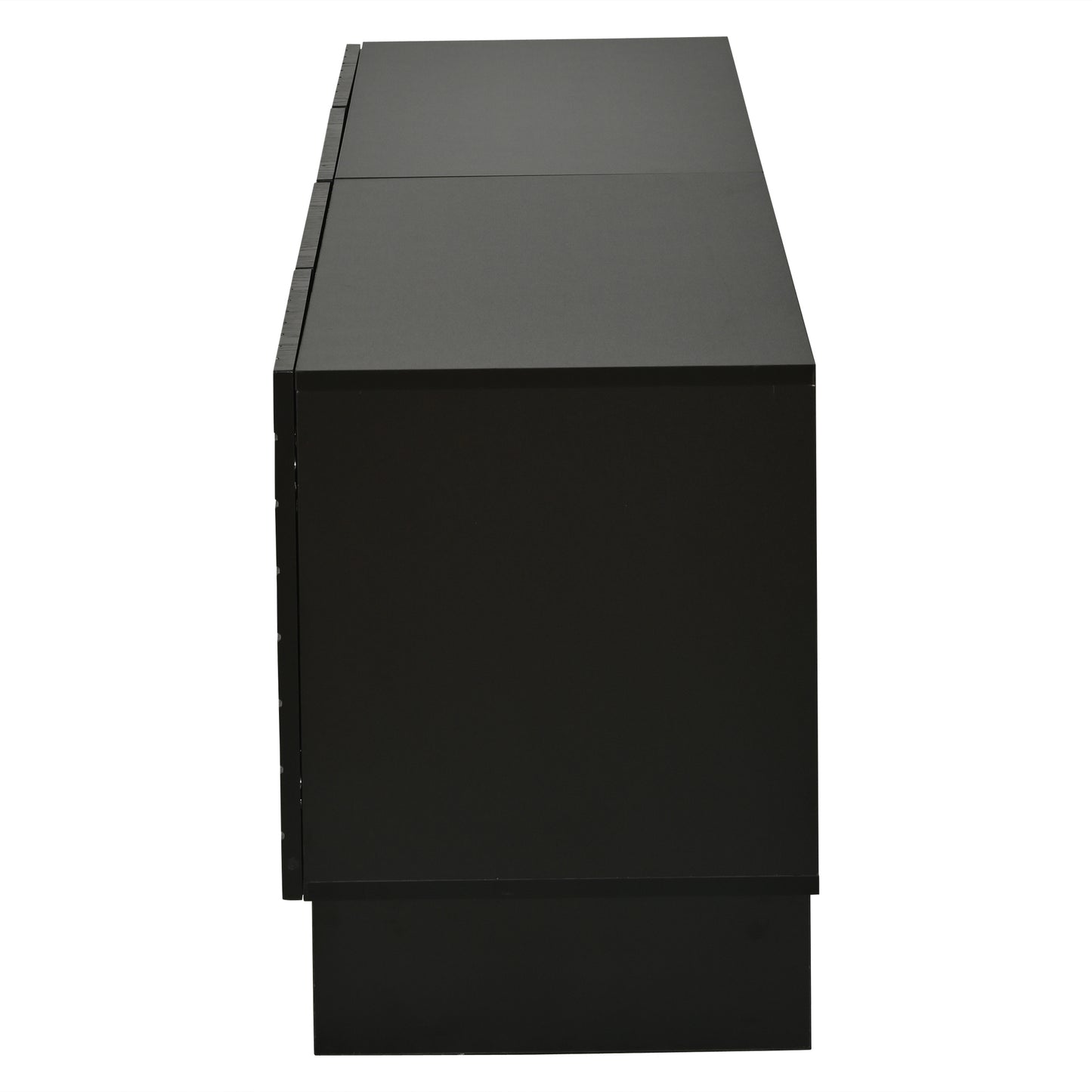 180 × 40 × 55 cm Schwarzes TV-Bank aus Spanplatte, Modernes Lowboard mit Struktur für Wohnzimmer,Fernsehschrank mit 4 Türen, TV-Halterung, Aufbewahrungsschrank.Geeignet für 75-Zoll-Fernseher