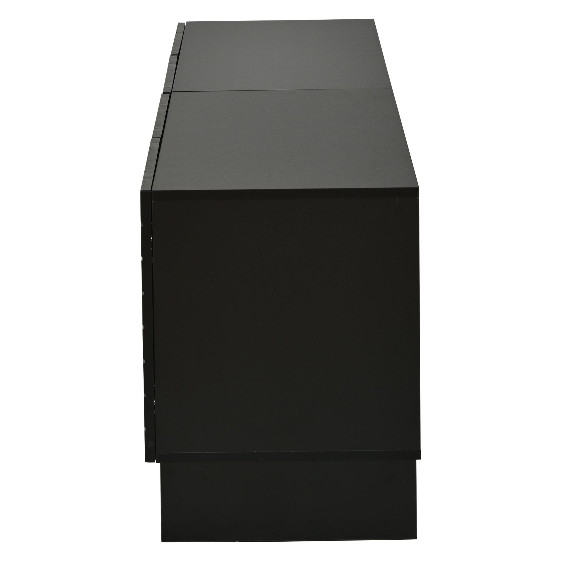 180 × 40 × 55 cm Schwarzes TV-Bank aus Spanplatte, Modernes Lowboard mit Struktur für Wohnzimmer,Fernsehschrank mit 4 Türen, TV-Halterung, Aufbewahrungsschrank.Geeignet für 75-Zoll-Fernseher