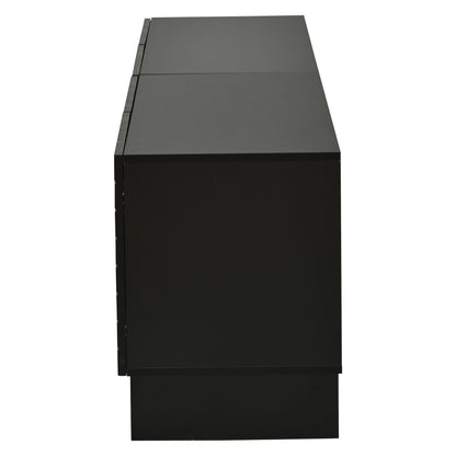 180 × 40 × 55 cm Schwarzes TV-Bank aus Spanplatte, Modernes Lowboard mit Struktur für Wohnzimmer,Fernsehschrank mit 4 Türen, TV-Halterung, Aufbewahrungsschrank.Geeignet für 75-Zoll-Fernseher