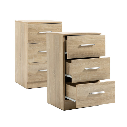Gigab2b original image - Nachttische 2er Set aus Spanplatte, Nachtkommode mit 3 Schubladen Nachtschrank für Schlafzimmer/Wohnzimmer, Naturfarbe
