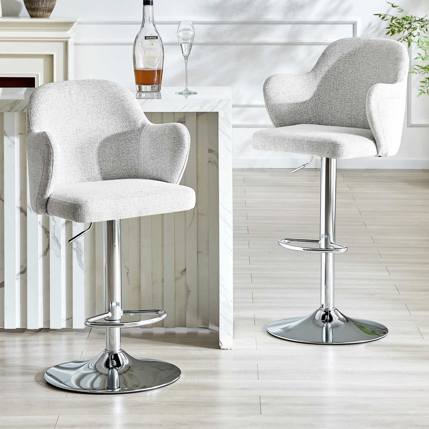 Verstellbares Barhocker-Set (2er-Set), moderne gepolsterte Barhocker mit Armlehnen, um 360° drehbar, höhenverstellbar, geeignet für die Bar zu Hause und für Restaurants
