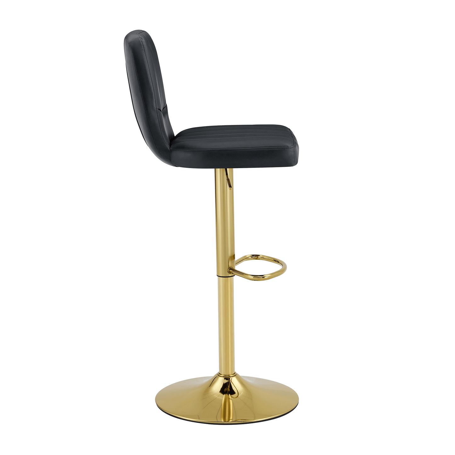 Barhocker höhenverstellbar 62-83cm, 360° drehbarer Barstuhl mit Rückenlehne & Fußstütze, Ergonomischer Küchenhocker aus schwarzem Kunstleder, belastbar bis 136kg, Gold-Chrom Finish
