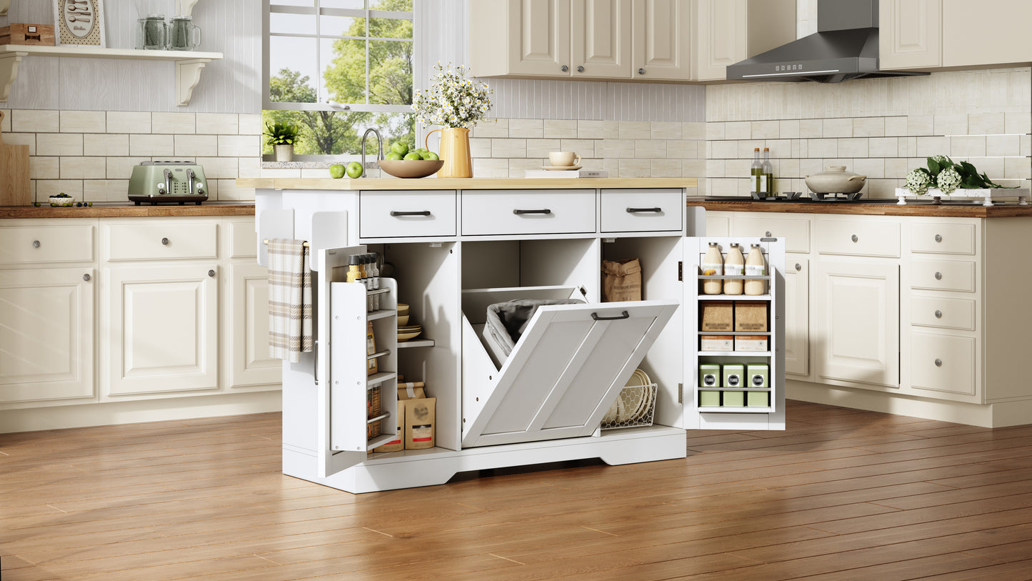 Mobile Kücheninsel mit klappbarer Arbeitsplatte, Küchenwagen, Stauraumschrank, Müllschrank, Buffetschrank mit Gewürzregal, Schublade und Rollen, 120 × 45 (70) × 87 cm
