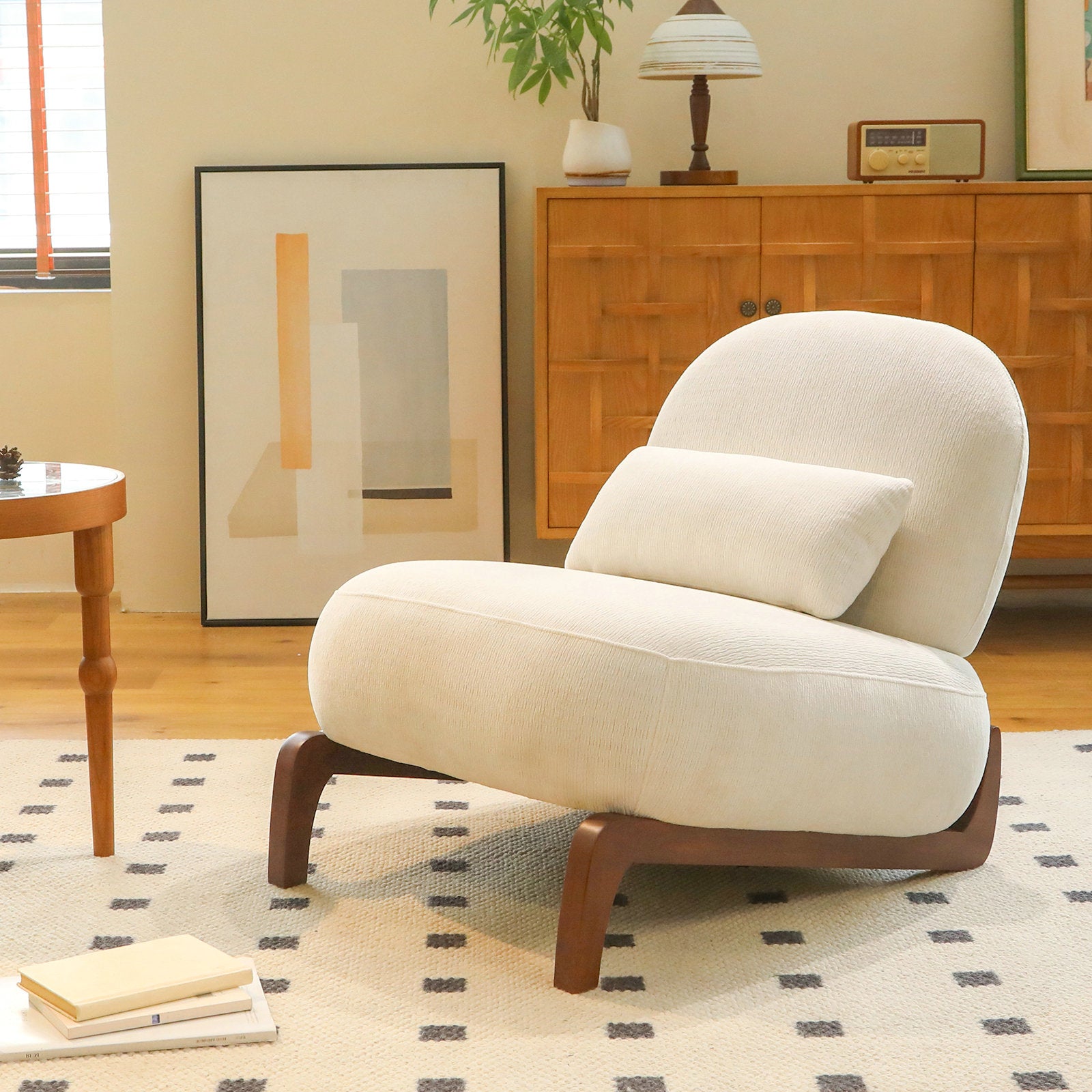Cute Accent Chair with Solid Wood Legs, Softy Fabric Living Room Chair with Soft Cushion, Cozy Bedroom Chair, Comfy Armless Reading Chair for Apartment, Waiting Room, Balcony