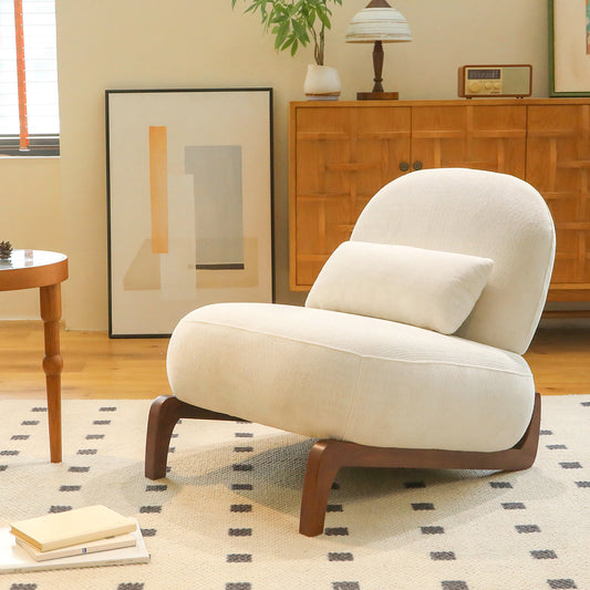 Cute Accent Chair with Solid Wood Legs, Softy Fabric Living Room Chair with Soft Cushion, Cozy Bedroom Chair, Comfy Armless Reading Chair for Apartment, Waiting Room, Balcony