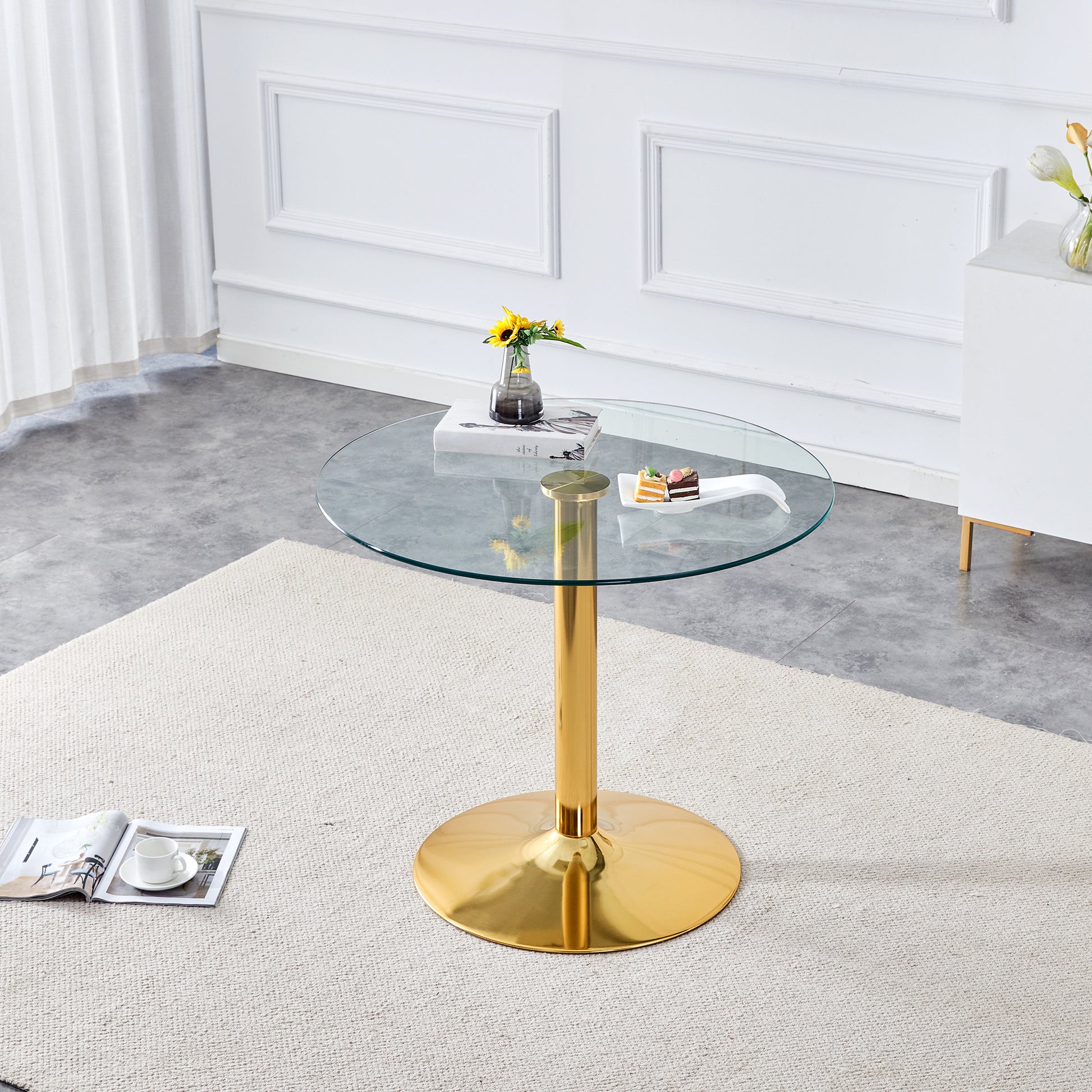 Gigab2b original image - Moderner minimalistischer Glasbalkentisch: Mit einem Durchmesser von 85 cm und einer Höhe von 76 cm, ist er die ideale Wahl zur Schaffung einer leicht luxuriösen Atmosphäre.