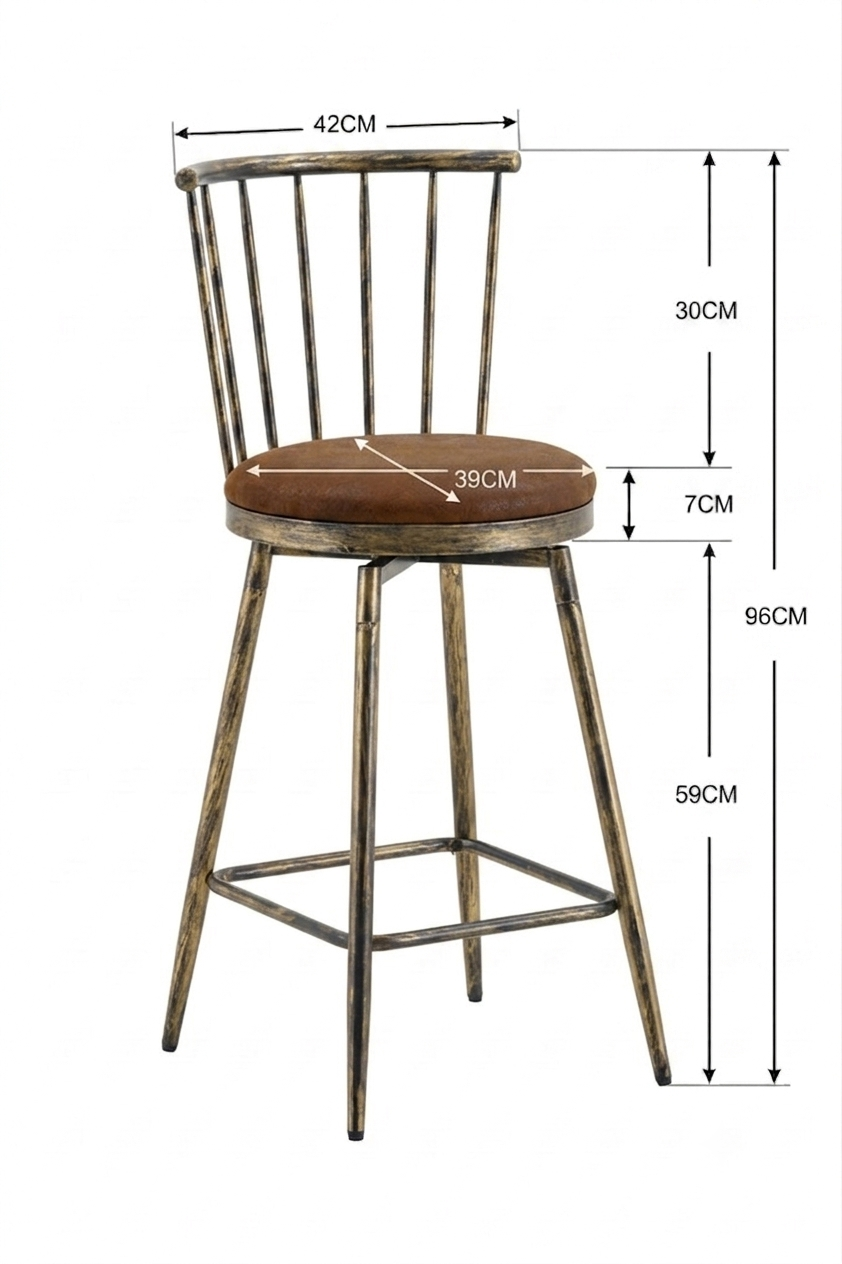 Moderner Metall-Barhocker im Windsor-Stil mit gepolstertem Sitz für Kücheninseln, Bars, Restaurants; Barhocker im Industrial-Stil in Barhöhe; Vintage- und Minimalismus-Stil